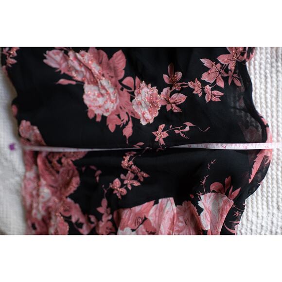 Y2K Fairy Grunge Dress Asymmetric Handkerchief Hem Dark Florals Vintage M Sheer - Picture 8 of 9